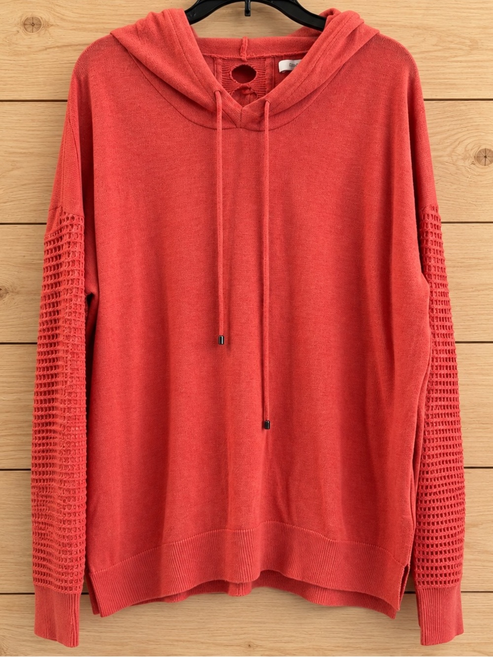 Stitches & Stripes Boho Coral Knit Hoodie Lace-Up Back XS
